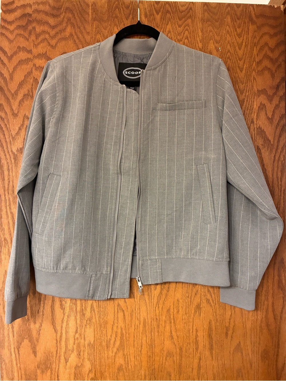 Scoop Pinstripe Bomber Jacket in Light Gray